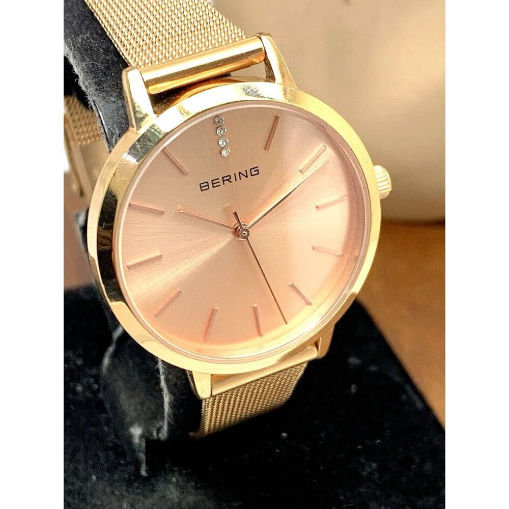 Bering Women's Watch 13434-366 Quartz Rose Gold Mesh Stainless Steel 34mm